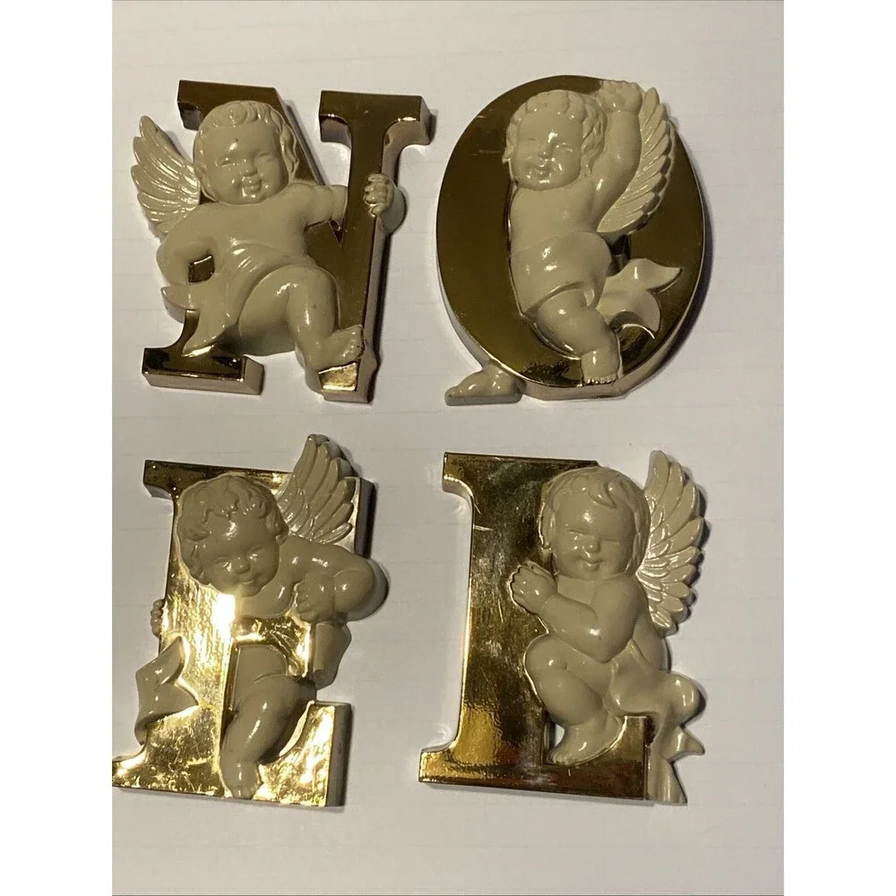 Vintage Christmas NOEL Letters w Cherubs Angels Wall Shelf Burwood Prod Holiday